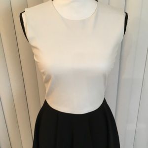 Diane Von Furstenberg Black and white sleeveless dress front leather